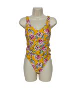 Xhilaration One Piece Swimsuit Sm Orange Floral V Neck Padded Criss Cros... - $26.40 CAD