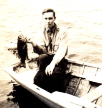 Man With Fish in Boat Original Found Photo Vintage Photograph Antique Fisherman - £9.42 GBP
