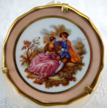 LIMOGES France Porcelain Courting Couple Miniature PLATE with Hanger/Stand #8 - £20.74 GBP