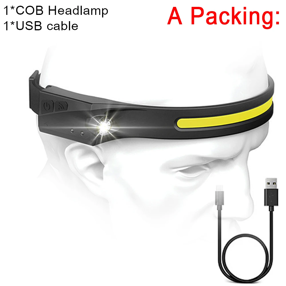 COB LED Headlamp Sensor Headlight with Built-in Battery Flashlight USB R... - £31.17 GBP