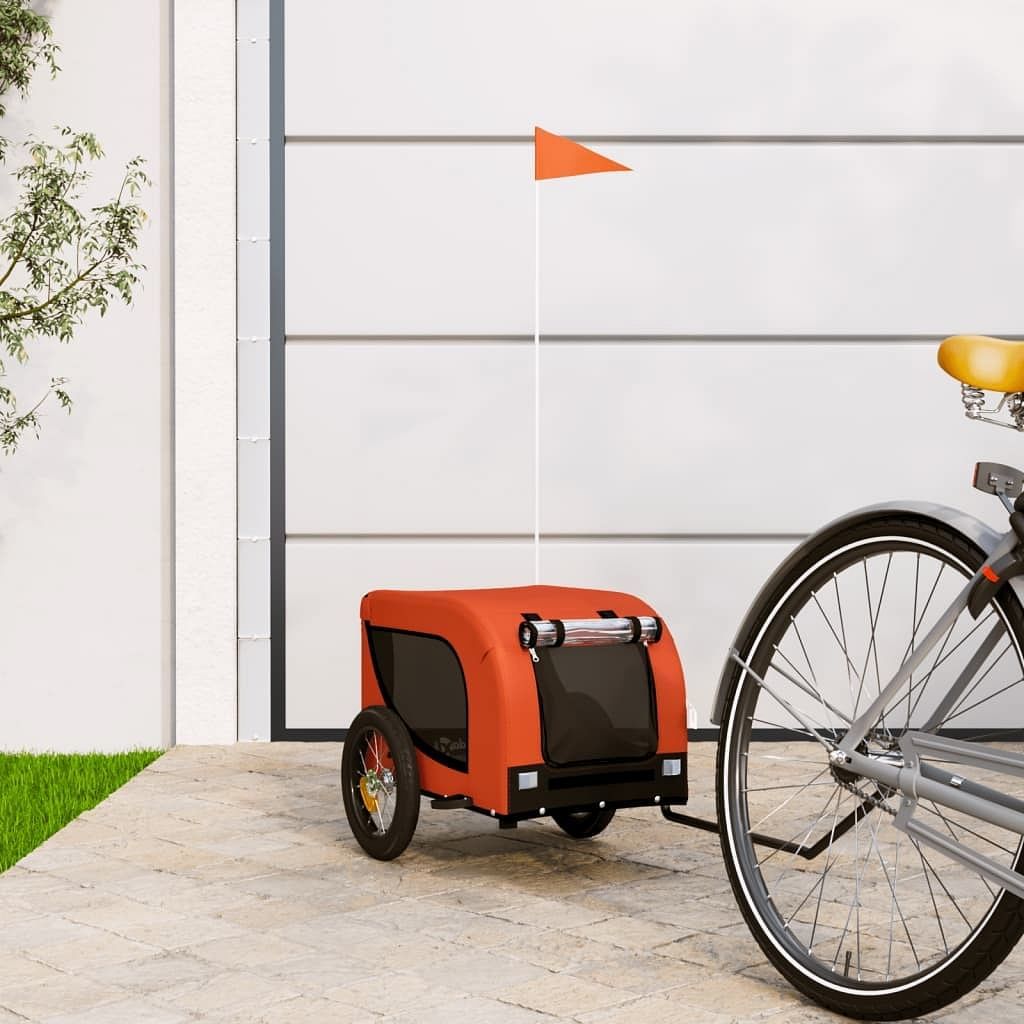 vidaXL Pet Bike Trailer Orange and Black Oxford Fabric Medium - $195.02