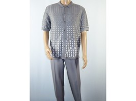 Men Silversilk 2pc walking leisure suit Italian woven knits 3115 Gray White image 2