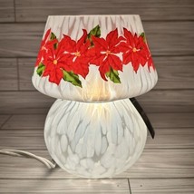 Christmas Speckled Art Glass Mushroom Table Lamp  Poinsettia Design 7 Inch - £40.68 GBP