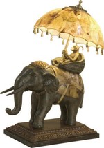 Table Lamp MAITLAND-SMITH Elephant Ride Umbrella Shade Wood Base Tiger Penshell - £3,918.97 GBP