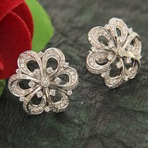 1CT Round Simulated Diamond Cluster Floral Stud Earrings in 14k White Gold Over - £38.25 GBP