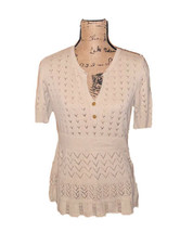 IZOD V Neck Short Sleeve Eyelet Cotton Sweater Womens Size Large - £11.73 GBP