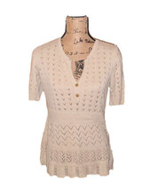 IZOD V Neck Short Sleeve Eyelet Cotton Sweater Womens Size Large - $15.00