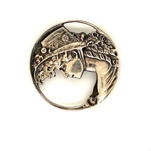 Vintage Sterling Signed 925 Victorian Female Repousse Embossed Round Brooch Pin - £50.68 GBP