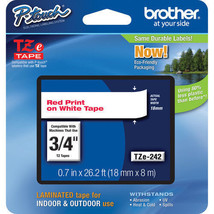 Brother TZ242 TZe242 18mm 3/4&quot; inch red on white TZ tape P-Touch label P... - £35.54 GBP