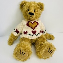 Teddy Bear Brown Plush Toy Knit Sweater Heart 1993 Ty Articulated Head Arms Legs - $10.89