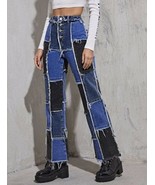 Shein High Waisted Patch Spliced Ankle Straight Leg Jeans Size XS - $19.79