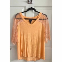 Daytrip Top Size Large Peach Orange Lace Sleeve V Neck Shirt Womens - $23.56