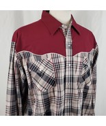 Ely Cattleman Western Shirt XL Maroon Beige Plaid Snaps Rodeo Cowboy Roc... - £25.15 GBP