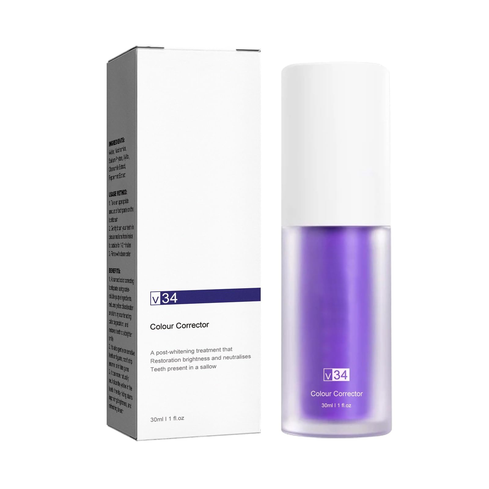 V34 Purple Color Corrector Toothpaste -Purple Whitening Toothpaste for Yellow Te Item image 3