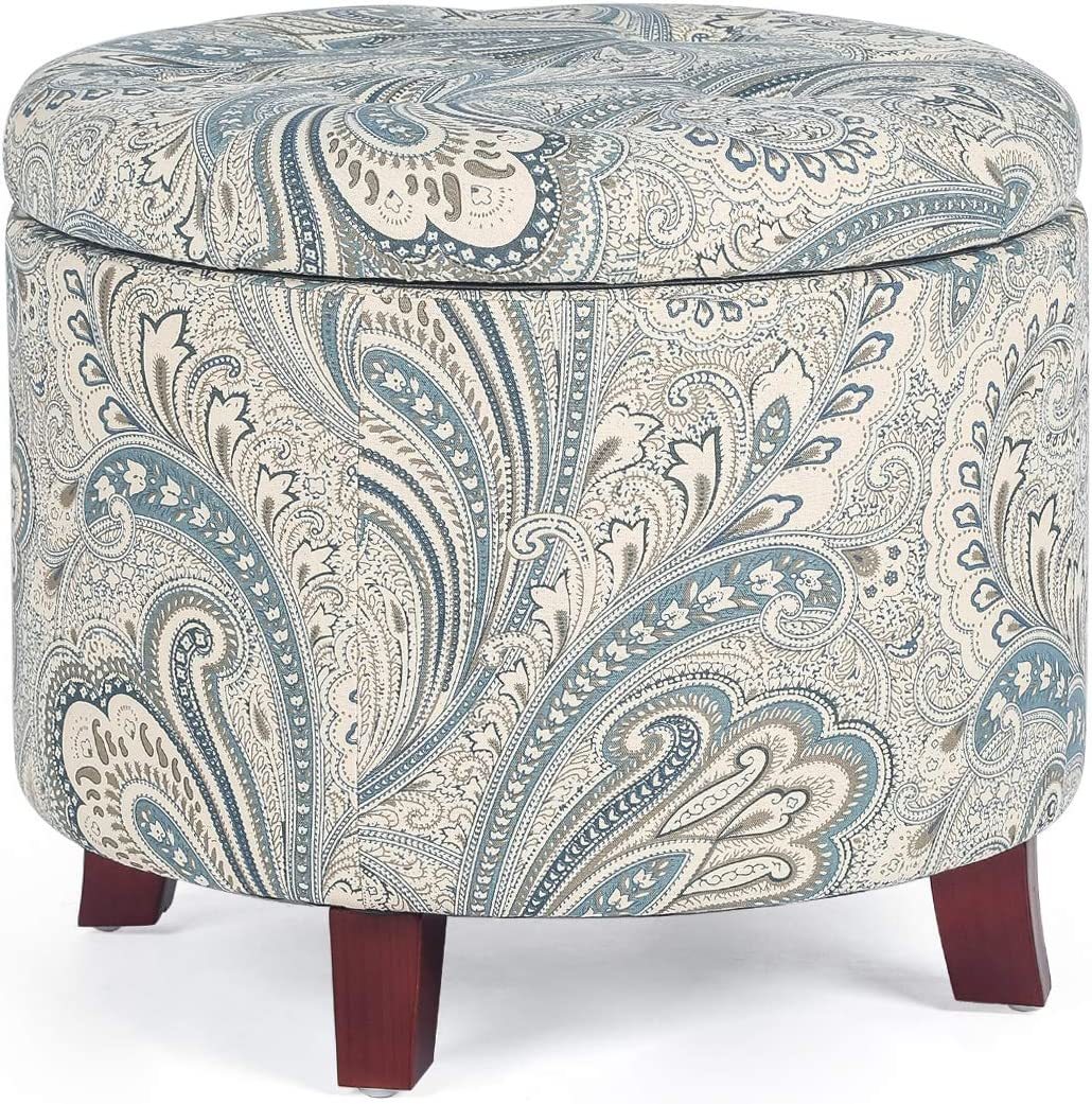 Adeco 20’’ Tufted Round Ottoman with Storage- Storage Ottoman with Lid- Blue - $107.99