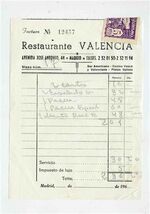 Restaurante Valencia Guest Check Madrid Spain Tourismo Stamp 1960's - $15.84