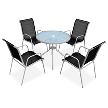 Outdoor Garden Patio 5 Piece Grey Black Steel Dining Set With 4 Chairs &amp;... - £178.79 GBP