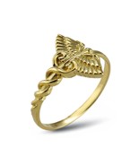 Gold Caduceus Medical Symbol Ring Women Doctor Nurse EMT Dainty 10K 14K - $3,721.69 MXN+