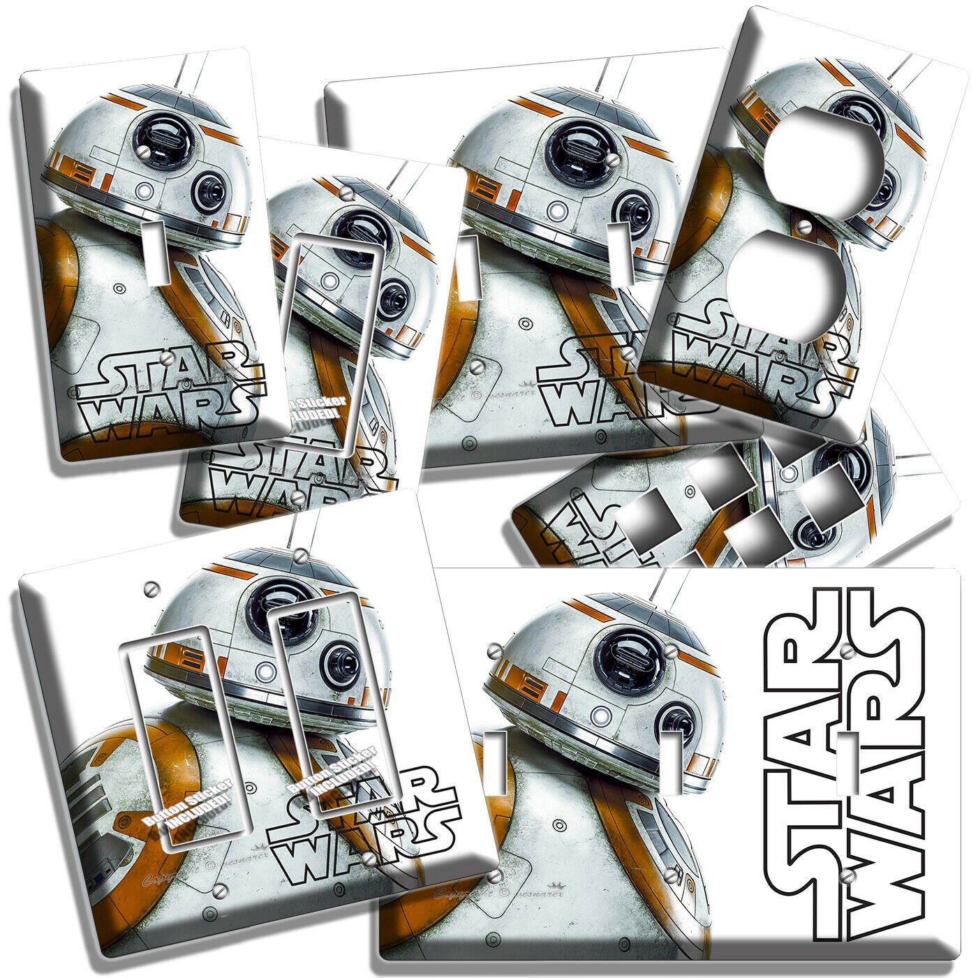 STAR WARS BB-8 DRON ROBOT LIGHT SWITCH OUTLET PLATES FAN GIFT GEEK ROOM HD DECOR