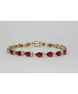 12 Ct Pear Cut Ruby And Diamond Tennis Bracelet 8&quot; In 14k Yellow Gold Over - £135.76 GBP