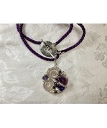 Pendant Necklace 26 Inch Purple and Silver Wire Wrapped Drop Braided Nec... - $54.77 CAD