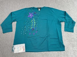 Vintage Carol Patterson Knits Sweater Womens 3X Plus Teal Embroidered Be... - $364.88 MXN