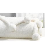 POTTERY BARN KIDS RECYCLED COZY PLUSH THROW POM BLANKET  WHITE 50X60  SO... - $57.14
