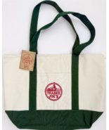 Trader Joe's Large Classic canvas Tote Green/White LIMITED NEW CHRISTMAS... - $29.99