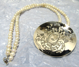 Alabama Creek Horned Serpent Tie Snake Handmade Medallion 14.5&quot; Pearl Necklace - £181.74 GBP