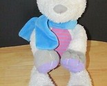 Plush white floppy polar bear blue scarf pink purple striped tummy ears ... - $10.39
