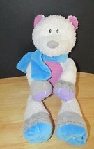 Plush white floppy polar bear blue scarf pink purple striped tummy ears dot paws - £8.18 GBP
