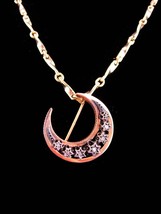 Antique Moon Necklace / diamond stars /  ROSE GOLD Brooch / georgian Pendant  - £751.30 GBP