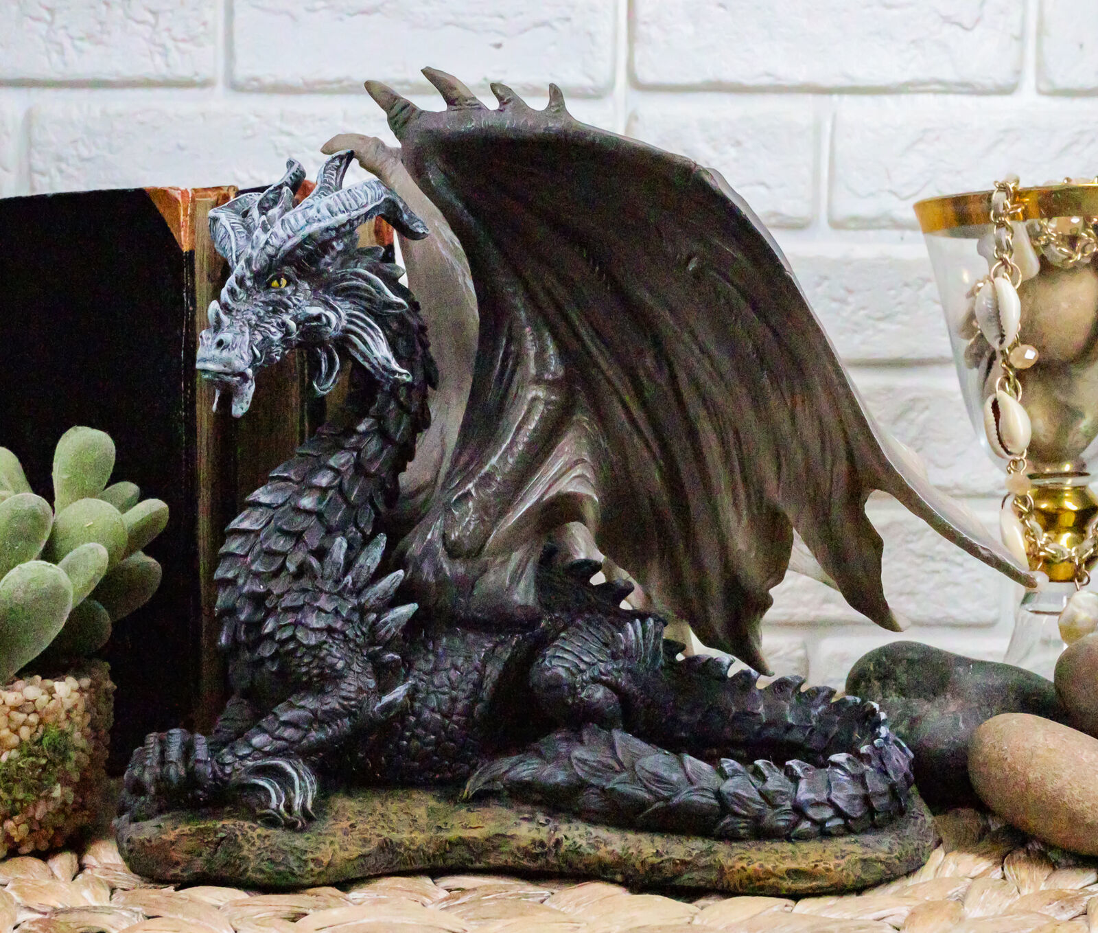 Primary image for Nightfury Legendary Horned Wise Old Black Medieval Dragon in Repose Statue 8"L