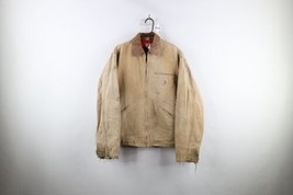 Vintage 90s Carhartt Mens 44T Thrashed Quilted Detroit Jacket Duck Brown USA - £157.86 GBP