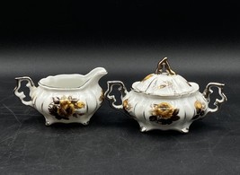 Royal Sealy Sugar Bowl Lid and Creamer Set Fall Colors BrownYellow Roses... - €19,36 EUR
