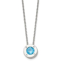 March Blue Birthstone  Circle Pendant on 20 inch Loose Rope Chain Stainless Stee - £46.09 GBP