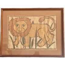 Vintage 1970s Stylized Lion Screen Printed Fabric Wall Art Decor Framed ... - £93.88 GBP