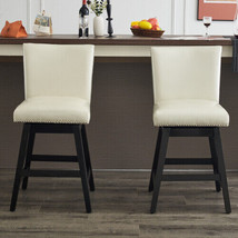 26&quot; Upholstered Swivel Bar Stools Set of 2, Modern PU Leather High - Cream - $205.66