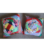 2 Vintage Quilted Throw Pillows Multicolor Shiny Decorative Collectible ... - £43.45 GBP