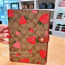 NWT Coach Notebook In Signature Canvas With Wild Strawberry Print CH836 - £70.18 GBP