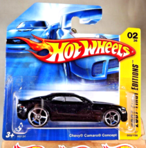 2007 Hot Wheels #2 First Editions 2/36 Chevy Camaro Concept Black wOH5 Short Card - £10.19 GBP