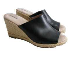 Sonoma ALICE Sz 8.5 M Black Mules Espadrille 3&quot; Wedge Heels Slide Sandal... - $20.52