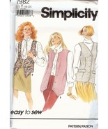 Simplicity 7982 Misses Set of Lined Vests Size Y (18-20-22) Easy To Sew ... - $6.59 CAD