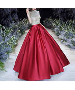 Red Pleated Maxi Taffeta Skirt Women A-line Plus Size Party Prom Maxi Sk... - $88.98