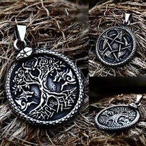 Mens Silver Celtic Tree of Life Pendant Protection Necklace Stainless Steel 24&quot; - £9.61 GBP