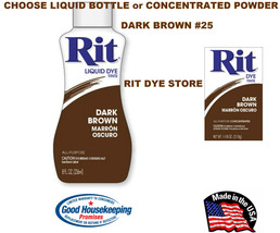 DARK BROWN #25 RIT Fabric DYE choose Liquid Bottle or Powder Concentrate - $16.99+