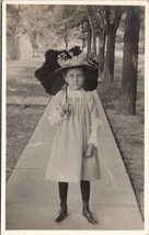 RPPC Young Girl Flower Hat Umbrella Pretty Tree Line Street Postcard Y18 - £10.41 GBP