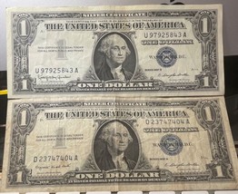 1957A and 1957 B $1 Dollar Blue Seal Silver Certificate, Old US One Dollars {2} - £35.62 GBP
