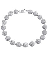 Mens 3D Beaded 8mm Ball Diamond Cluster Bracelet Sterling Silver 8 Bead ... - £261.10 GBP