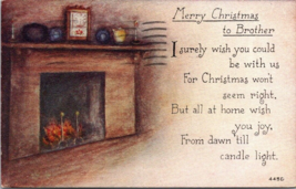 c1910 Christmas postcard.Fireplace brother poem Owen card a1 - £17.80 GBP